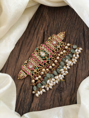 Premium Jadau Kundan High Neck Choker -Pastel Green Bead-J1822