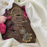 Vriksham Designer Blue Stone Pendant Chain-Golden Bead-G15718