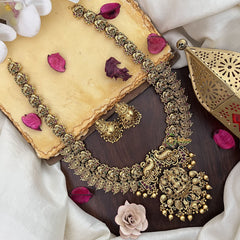 Vriksham Dual Peacock Lakshmi Pendant Long Neckpiece-Gold Bead-G17871