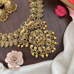 Vriksham Dual Peacock Lakshmi Pendant Long Neckpiece-Gold Bead-G17871