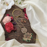 Vriksham Designer Red Green Stone Pendant Chain-Green Bead-G15714