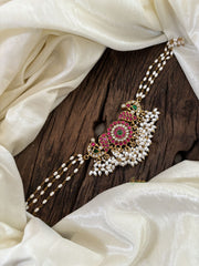 Layered Pearl Jadau Kundan High Neck Choker-Rice Pearl -J1806