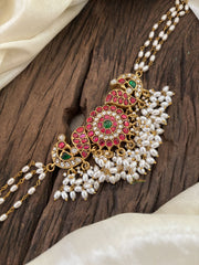Layered Pearl Jadau Kundan High Neck Choker-Rice Pearl -J1806
