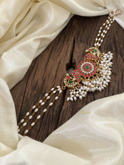 Layered Pearl Jadau Kundan High Neck Choker-Rice Pearl -J1806