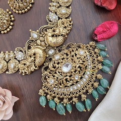 Vriksham Dual Peacock Maanga Long Neckpiece-White-Pastel Green Bead-G17872