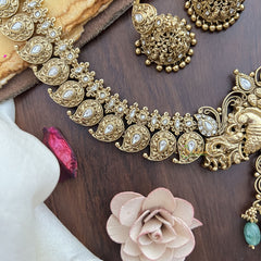 Vriksham Dual Peacock Maanga Long Neckpiece-White-Pastel Green Bead-G17872