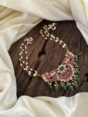 Layered Pearl Jadau Kundan High Neck Choker -J1805