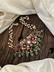 Layered Pearl Jadau Kundan High Neck Choker -J1807