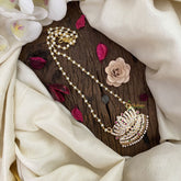 Vriksham AD Stone Lotus Pendant Pearl Mala-Red Green-G17131