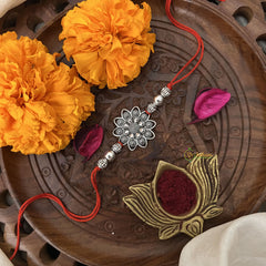 Vriksham Rakshabandhan Oxidized Sliver Lotus Flower Rakhi-RB162
