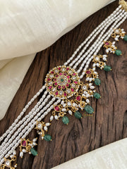 Multi Layered White Bead Jadau Kundan High Neck Choker -J1899