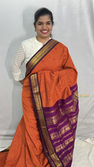 Vriksham Orange With Purple Border-Kalyani Cotton Saree-VS4170