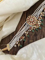 Multi Layered White Bead Jadau Kundan High Neck Choker -J1899