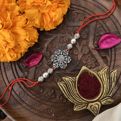 Vriksham Rakshabandhan Oxidized Sliver Floral With Three Brad Rakhi-RB151