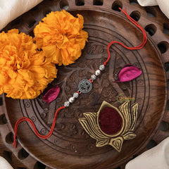 Vriksham Rakshabandhan Oxidized Sliver Om Circle With Three Brad Rakhi-RB150