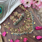 Vriksham Gold Look Alike Lakshmi Pendant Short Neckpiece-Pastel Green Bead-G18079