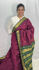 Vriksham Grape Wine With Bottle Green Border-Kalyani Cotton Saree-VS4179