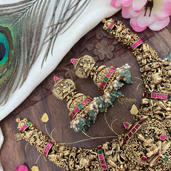 Vriksham Gold Look Alike Lakshmi Pendant Short Neckpiece-Pastel Green Bead-G18079