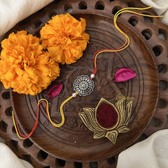 Vriksham Rakshabandhan Sliver Plated Round Shape Floral Rakhi-RB155