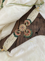 Layered Pearl Jadau Kundan High Neck Choker -J1810