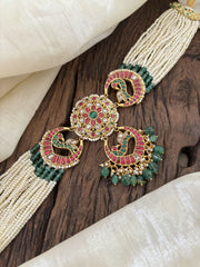 Layered Pearl Jadau Kundan High Neck Choker -J1810