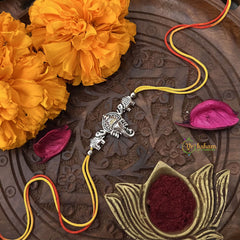Vriksham Rakshabandhan Sliver Plated Ganapati Face With Dual Elephant Rakhi-RB161