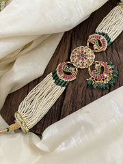 Layered Pearl Jadau Kundan High Neck Choker -J1810