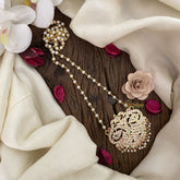 Vriksham Antique AD Stone Pendant Pearl Mala-Red Green-G17132