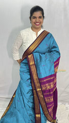 Vriksham Teal Blue With Purple Border-Kalyani Cotton Saree-VS4176