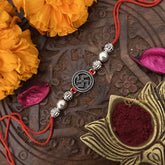 Vriksham Rakshabandhan Oxidized Sliver Swastik Symbol Circle With Three Brad Rakhi-RB149