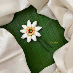 Vriksham Jasmine Bud & Red Green Kemp Stone U-Pin Flower Accessories-KH1274