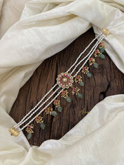 Layered Pearl Jadau Kundan High Neck Choker -J1812