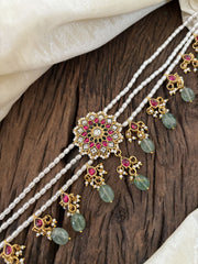 Layered Pearl Jadau Kundan High Neck Choker -J1812