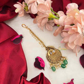 Vriksham Mayura Style Antique Gold Look Maang Tikka-Green Bead-J4241