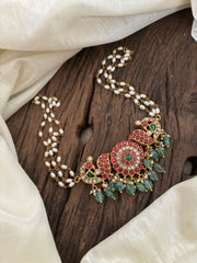 Layered Pearl Jadau Kundan High Neck Choker -J1815