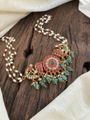 Layered Pearl Jadau Kundan High Neck Choker -J1815