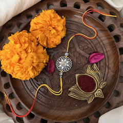 Vriksham Rakshabandhan Sliver Golden Shade Flower With Two Flower Rakhi-RB156