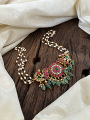 Layered Pearl Jadau Kundan High Neck Choker -J1815