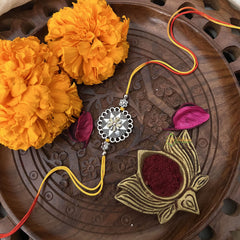 Vriksham Rakshabandhan Sliver Golden Shade Flower With Two Flower Rakhi-RB156