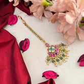 Vriksham Elegant Meenakari Floral Work Maang Tikka-Green Bead-J4242