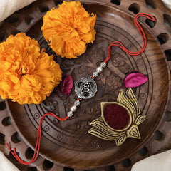 Vriksham Rakshabandhan Oxidized Sliver Om With Three Brad Rakhi-RB152