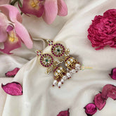Vriksham Circular Kundan With Ruby Enamel & Pearl Drop Jhumkas-J3593