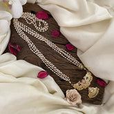 Vriksham AD Stone Dual Bird Pendant 4 Layer Rice Pearl Mala-Red Green-G17099