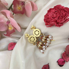 Vriksham Circular Kundan With Ruby Enamel & Pearl Drop Jhumkas-J3593