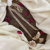 Vriksham AD Stone Dual Bird Pendant 4 Layer Rice Pearl Mala-Red-G17098