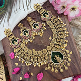 Vriksham Gold Look Alike Floral Lakshmi Short Neckpiece-Gold Bead-G18137