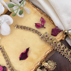 Vriksham Dual Peacock Maanga Long Neckpiece-Red-Gold Bead-G17874