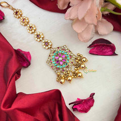 Vriksham Vintage Meenakari Round Kundan Jadau Maang Tikka-Gold Bead-J4245