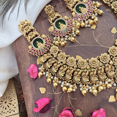 Vriksham Gold Look Alike Floral Lakshmi Short Neckpiece-Gold Bead-G18137