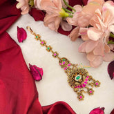 Vriksham Premium Bold Green & Red With Floral Drop Kundan Jadau Maang Tikka-J4243